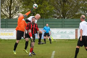 Action from the Jon Gittens memorial charity match between a team of former Fareham Town players and a side of ex-Pompey and Southampton professionals. Picture: Keith Woodland (160421-813)