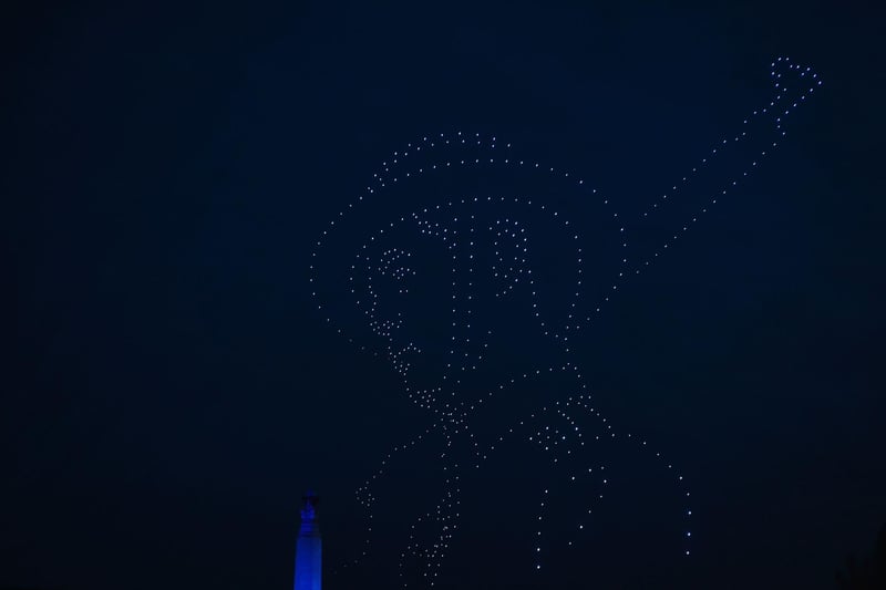 The drones recreate an image of the soldier