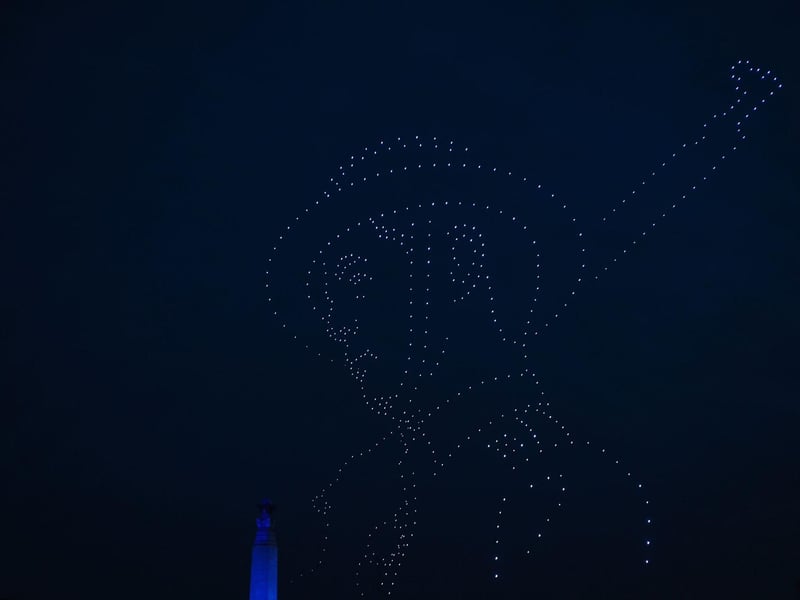 The drones recreate an image of the soldier