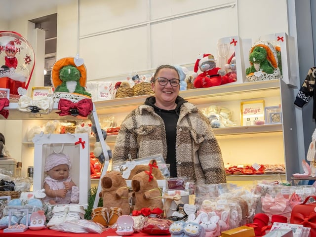 The crowds braved the wind and rain to watch the Christmas lights being switched on in Fareham highstreet on Saturday evening, while some of the entertainment was moved into the shopping centre.
Pictured - Kim Maccafferty - Bespoke By Kayt in the Pop Up Market
Photos by Alex Shute