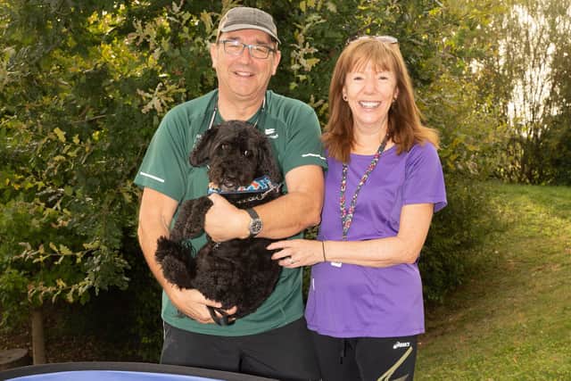 Fareham pakrun director Andrew Smith with wife Wendy and canine chum Alfie. Picture: Keith Woodland
