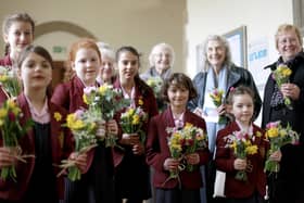 Headmistress, Jane Prescott (far right), with present and past pupils from Portsmouth High School.