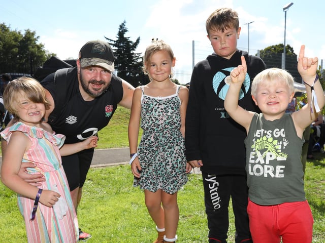 Pictured is: Aaron Gallagher from Southsea Nomads RFC with his children.
Picture: Chris Moorhouse (020923-4097)