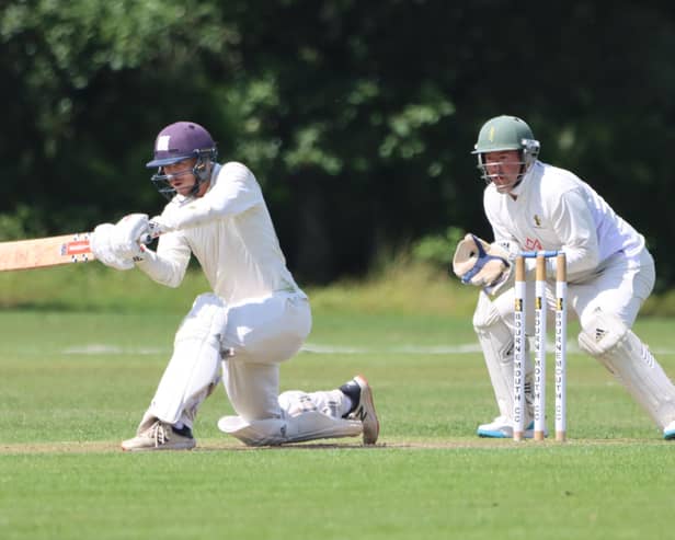 Harry Gadd on his way to his first Southern Premier League half-century of the season at Bournemouth. Picture by James Robinson