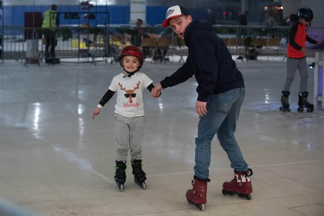 Pictured is: Jessica and Sam Luce practice on the roller skating rink.Picture: Keith Woodland (181221-109)