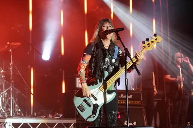 Suzi Quatro performing at Wickham Festival on Friday, August 2, 2024.Picture: Sarah Standing (020824-3206)