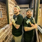 New axe throwing venue, 
Down Range Axe Throwing at Gosport has opened  on Thursday 16th November 2023.

Pictured:  Ben Davis and Colin Smith

Picture: Habibur Rahman
