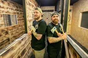 New axe throwing venue, 
Down Range Axe Throwing at Gosport has opened  on Thursday 16th November 2023.

Pictured:  Ben Davis and Colin Smith

Picture: Habibur Rahman