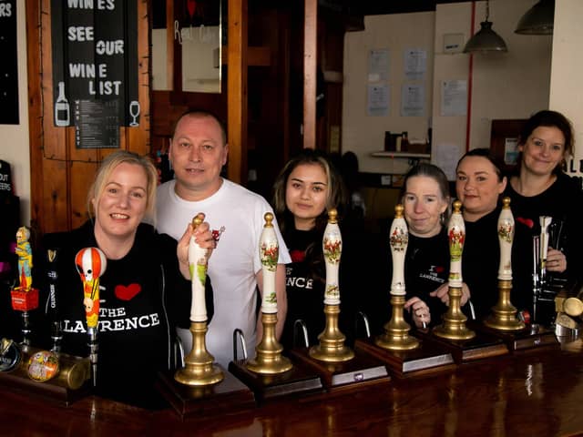 Pictured: Landlady Ali Wearn and landlord, Dev Wearn with Barmaids, Tia Whitehouse, Lianne Pettinger, Taylor Brewerton and Emma Edwards at Lawrence Arms, Southsea
Picture: Habibur Rahman