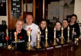 Pictured: Landlady Ali Wearn and landlord, Dev Wearn with Barmaids, Tia Whitehouse, Lianne Pettinger, Taylor Brewerton and Emma Edwards at Lawrence Arms, Southsea
Picture: Habibur Rahman