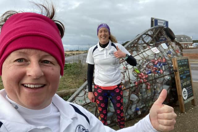 Members of Gosport Borough Hockey Club are taking on 5km fundraising runs so they can give hampers to key workers. Pictured: Club chairman Donna Sutton with club secretary Lisa Mortimore