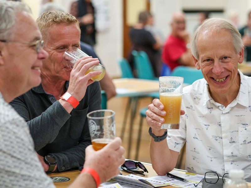 From left, Neville Wheeler, Ian Johnson and David Blaikie. Wickham Beer Festival, Wickham Community Centre
Picture: Chris Moorhouse (051024-063)