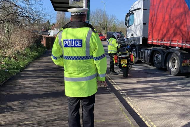 Police on a mobile phone operation in Fareham on March 16 2020. Several drivers were handed fixed penalty notices of £200 with six points on their licences. Picture: Ben Fishwick
