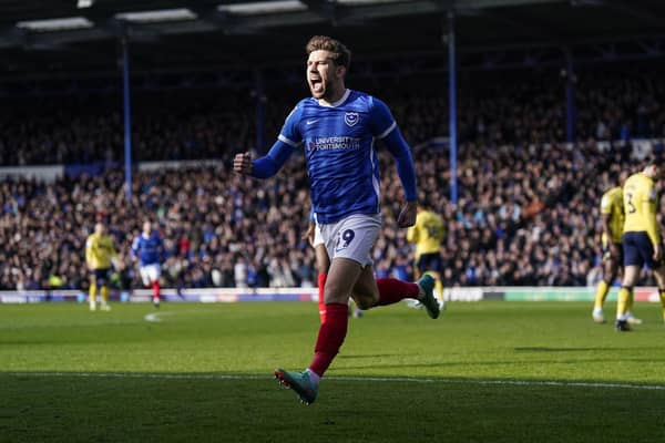 Callum Lang celebrates opening the scoring for Pompey in their 2-1 win over Oxford United. Picture: Jason Brown/ProSportsImages