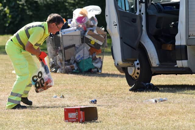 A casual worker called in to help the street cleaning team of Portsmouth City Council tidy up Southsea Common, Hants.
Picture: Simon Czapp/Solent News & Photo Agency