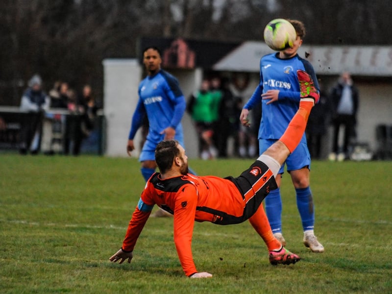 Portchester's Brett Pitman attempts an overhead kick. Picture by Daniel Haswell