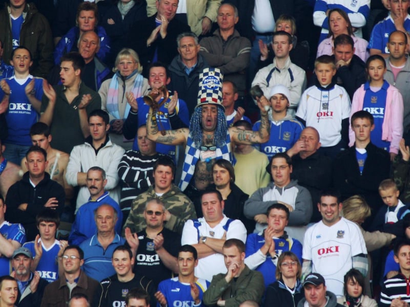 John Westwood among the travelling Pompey fans at Wigan in October 2007. Photo by Matthew Lewis/Getty Images