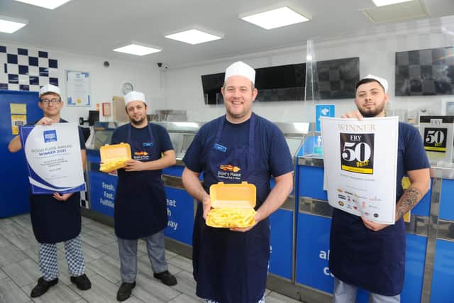 Scott's Plaice in Gregson Avenue, Gosport, has been placed in the Top 50 for Best Takeaways in 2020 and also won the Good Food Award for Fish and Chips.

Pictured is: (l-r) Joshua Austin, Steven King, Scott Turner and Joshua Noyce.

Picture: Sarah Standing (241020-6753) 