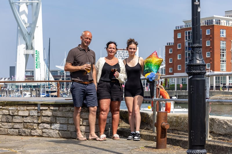 Terry Marsh (48), Leanne Marsh (46) and Sienna Marsh (15) visiting Spice Island on the birthday anniversary of Edward '˜Twiggy' Polydore who passed - and was scattered from this spot - in 2015. Picture: Mike Cooter (110524)