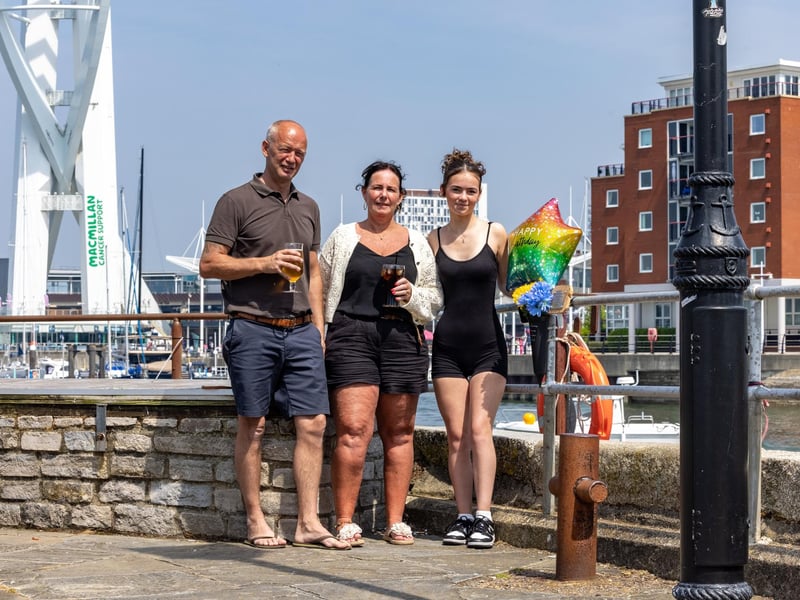 Terry Marsh (48), Leanne Marsh (46) and Sienna Marsh (15) visiting Spice Island on the birthday anniversary of Edward '˜Twiggy' Polydore who passed - and was scattered from this spot - in 2015. Picture: Mike Cooter (110524)