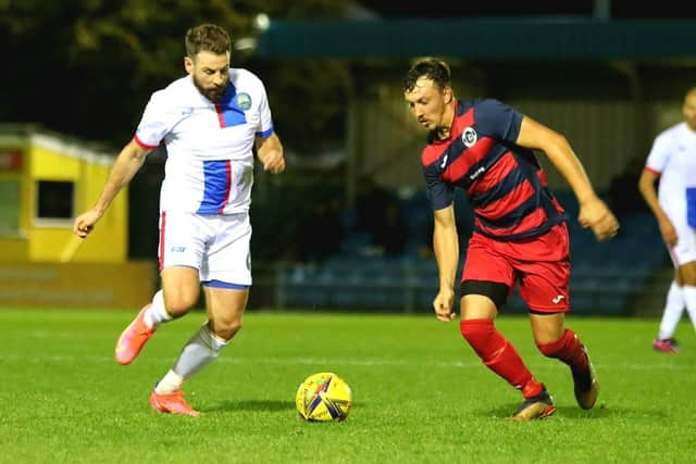 Gosport's Rory Williams, left, took to social media after Borough's home loss to Swindon Supermarine. Picture: Tom Phillips