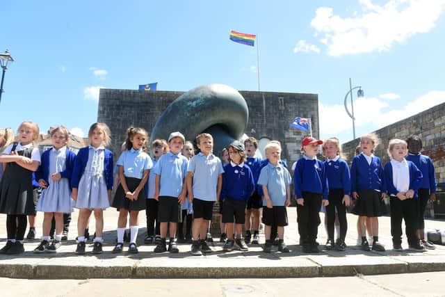 Portsmouth Music Hub launched their Pompey Sculpture Trail on Friday, July 1, outside The Hotwalls Studios in Old Portsmouth.

Pictured is: Westover Primary School children from Year 1 Dolphins.

Picture: Sarah Standing (010722-1139)