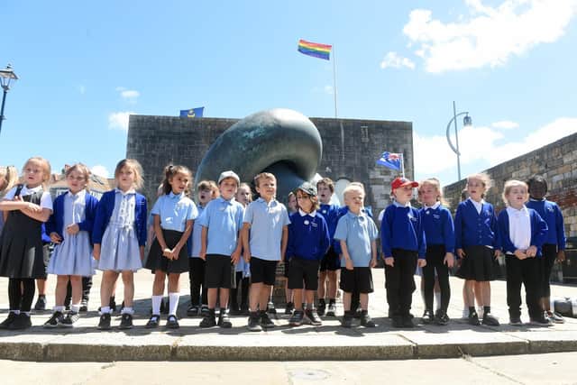 Portsmouth Music Hub launched their Pompey Sculpture Trail on Friday, July 1, outside The Hotwalls Studios in Old Portsmouth.
Pictured is: Westover Primary School children from Year 1 Dolphins.
Picture: Sarah Standing (010722-1139)