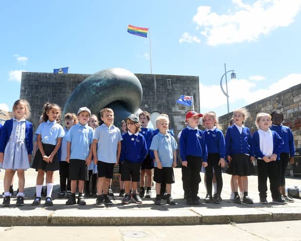 Portsmouth Music Hub launched their Pompey Sculpture Trail on Friday, July 1, outside The Hotwalls Studios in Old Portsmouth.

Pictured is: Westover Primary School children from Year 1 Dolphins.

Picture: Sarah Standing (010722-1139)
