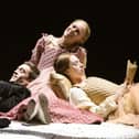 James Corrigan (George Boleyn), Lucy-Phelps (Mary Boleyn), Freya-Mavor (Anne Boleyn) in CFT's The Other Boleyn Girl. Photo: Stephen Cummiskey