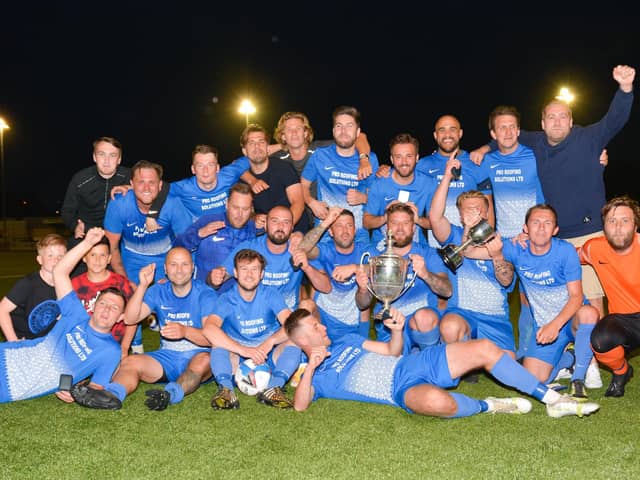 Milton Rovers celebrate winning the PDFA Victory Cup final. Picture: Martyn White