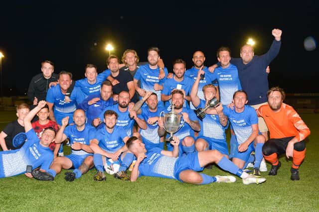 Milton Rovers celebrate winning the PDFA Victory Cup final. Picture: Martyn White