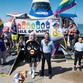 Crew from Hovertravel and Isle of Wight Pride fronted by Fanny Quivers and Pat Sowerbutts, commercial manager at Hovertravel
