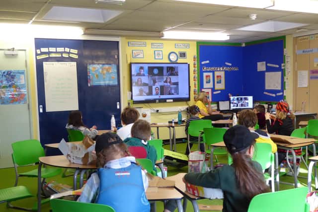 Pupils both in class and at home take part in the America's Cup learning day.