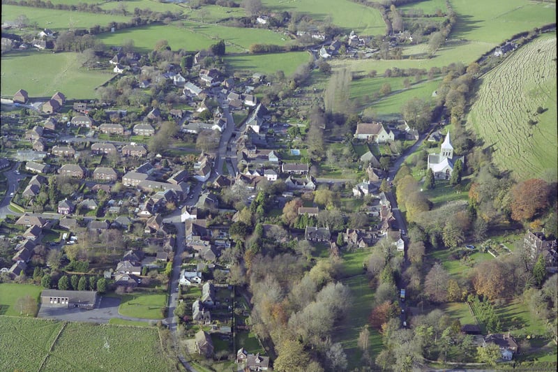 Aerial view of East Meon in 1998.