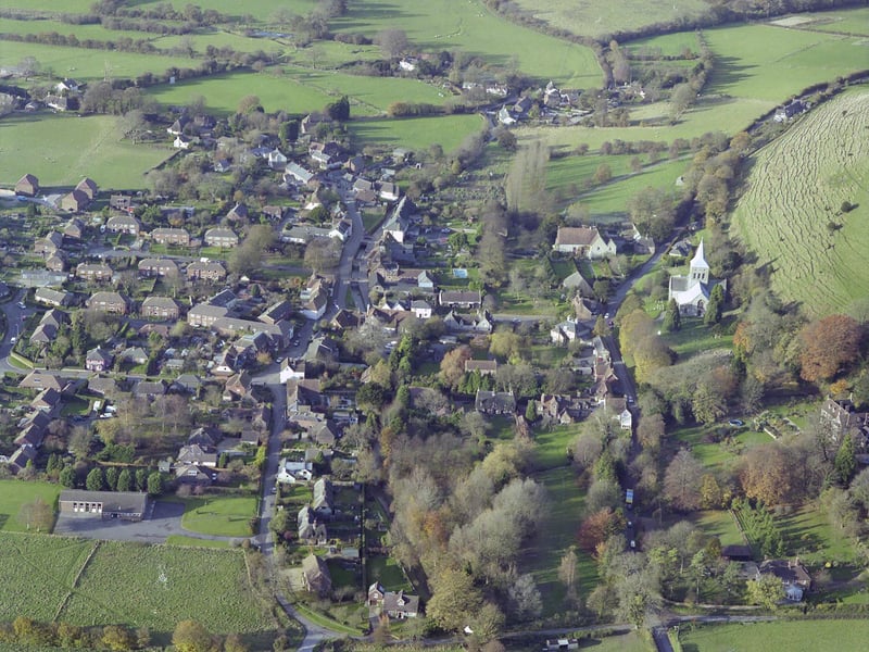 Aerial view of East Meon in 1998.