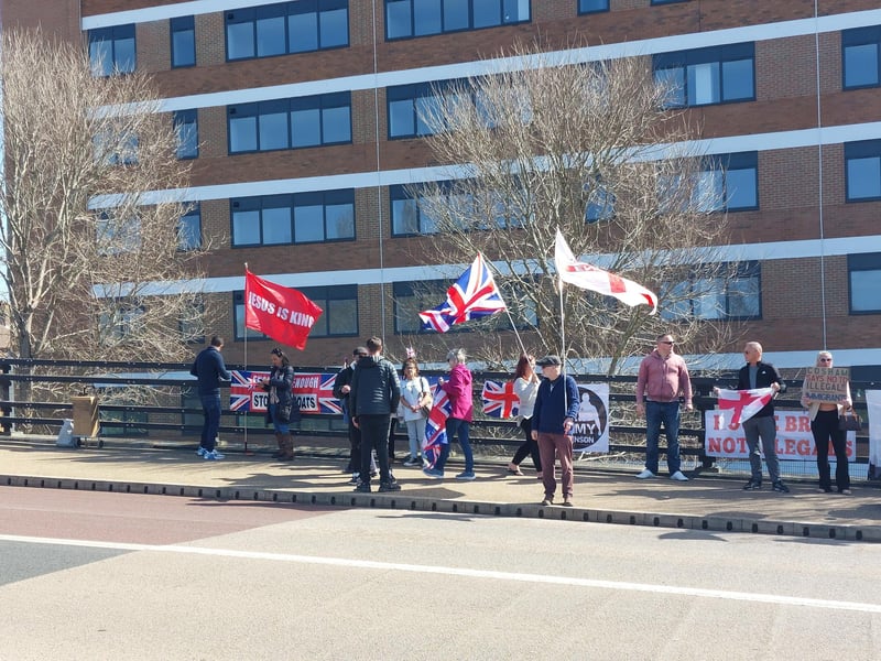 Illegal immigration protestors gathered outside Roebuck House in Cosham on Sunday, March 30.