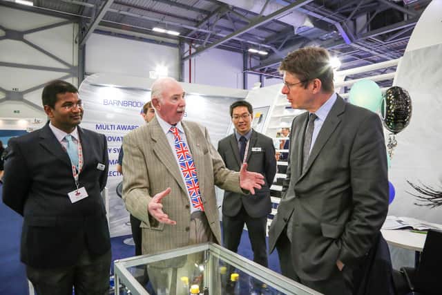 Barnbrook Systems Ltd managing director Tony Barnett has died at the age of 81. Tony is pictured talking to then Secretary of State for Business, Energy and Industrial Strategy Greg Clark at the Farnborough International Airshow in 2018.