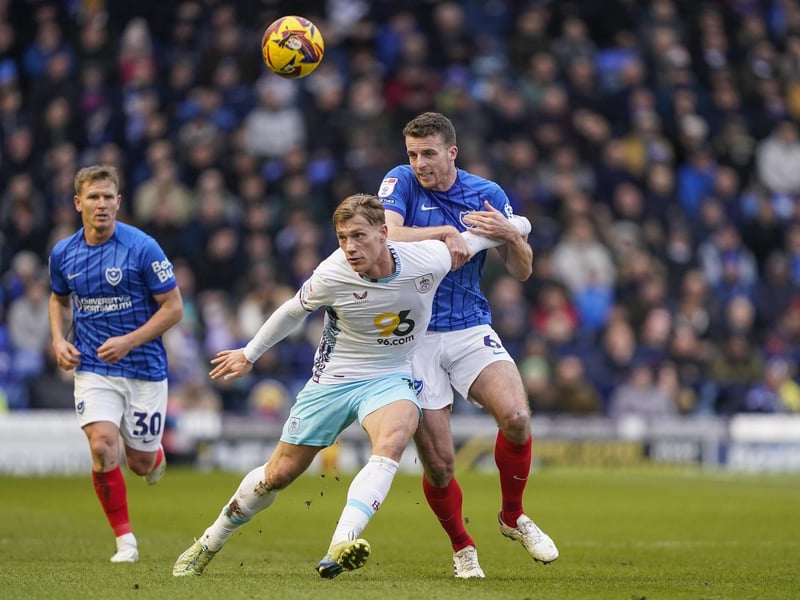 Conor Shaughnessy tangles with Burnley's Zian Flemming at Fratton Park. Picture: Jason Brown/ProSportsImages