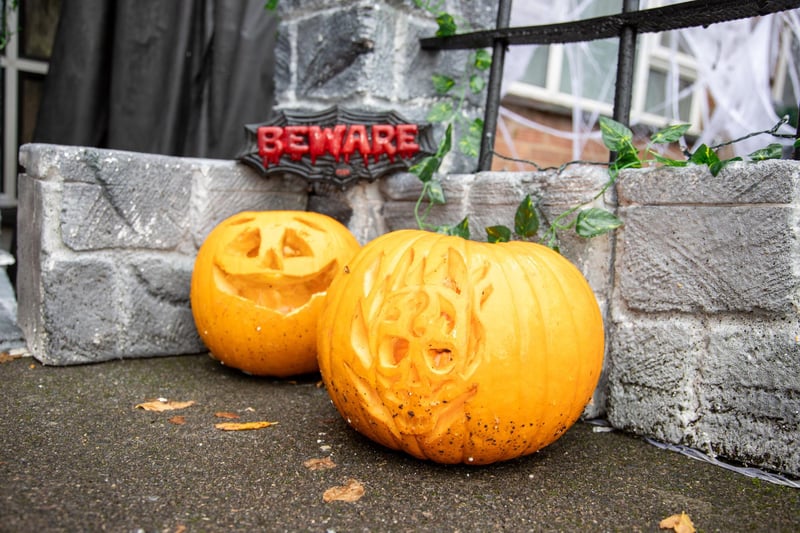 Becky Donnelley has dressed her house in giant homemade Halloween decorations in aid of raising money for The Rowans hospice

Pictured - Incredible handmade Halloween displays in Becky's front garden

Photos by Alex Shute