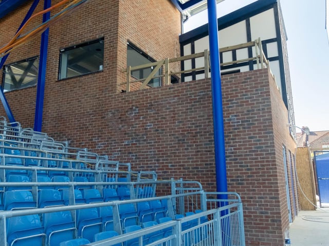 A closer look at the brickwork on the new facilities in the south eastern corner of Fratton Park.