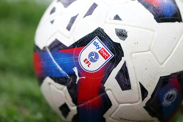 WATFORD, ENGLAND - AUGUST 01:  Detail of the official Puma Sky Bet EFL match ball during the Sky Bet Championship between Watford and Sheffield United at Vicarage Road on August 1, 2022 in Watford, United Kingdom. (Photo by Marc Atkins/Getty Images)