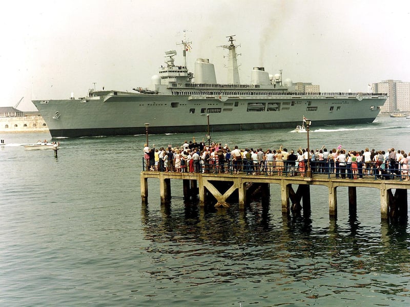 HMS Illustrious leaving after Falklands, 1st April 1982.
