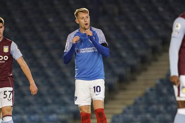 Joe Pigott has been declared fit for duty following his midweek illness against Aston Villa, taking his place on Pompey's bench. Picture: Jason Brown/ProSportsImages