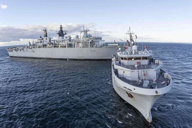 The FS Garonne towing assault ship HMS Albion on November 4, 2021.
Picture: Terence Wallet