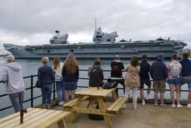 HMS Prince of Wales aircraft carrier leaves the Naval Base in Portsmouth, Hampshire. Picture date: Sunday June 6, 2021. Picture: Steve Parsons/PA Wire