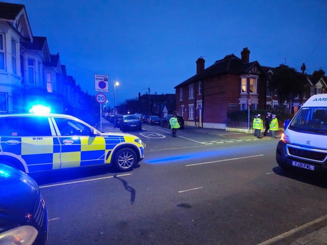 Winter Road crash scene in Southsea where a woman was injured