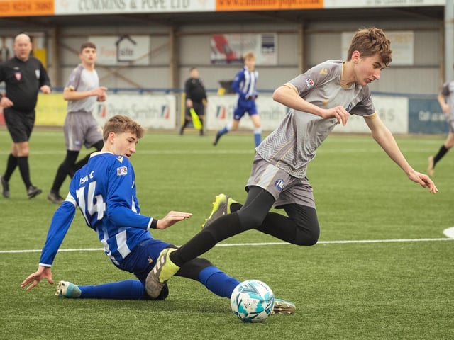 Action from the U15 Campbell McFaull Invitation Cup final between Hayling St Andrews Blue and Hayling St Andrew White. Picture: Keith Woodland (260221-322)