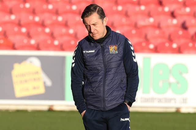 SWINDON, ENGLAND - FEBRUARY 27: Northampton Town manager Jon Brady looks dejected during the Sky Bet League One match between Swindon Town and Northampton Town at County Ground on February 27, 2021 in Swindon, England. (Photo by Pete Norton/Getty Images)