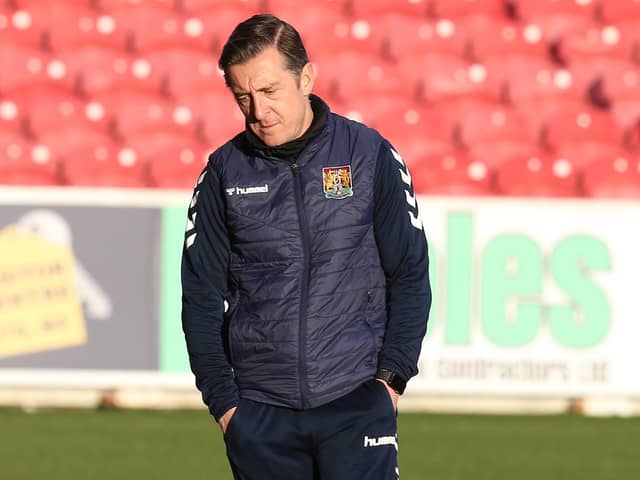 SWINDON, ENGLAND - FEBRUARY 27: Northampton Town manager Jon Brady looks dejected during the Sky Bet League One match between Swindon Town and Northampton Town at County Ground on February 27, 2021 in Swindon, England. (Photo by Pete Norton/Getty Images)