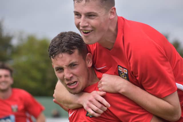 Charlie Cooper has a team-mate for company after netting in Fareham's thumping FA Cup win. Picture: Paul Proctor